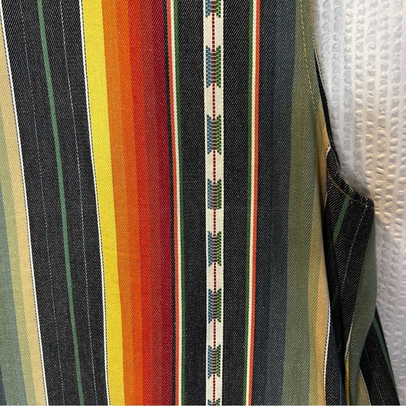 L&B Medium Serape Open Vest Striped Southwest Cowboy Rodeo Green Orange Yellow - Picture 6 of 9